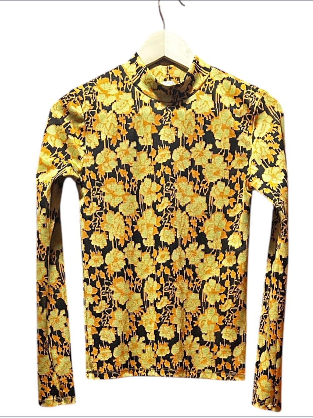 Zara Woman’s Yellow Floral Mock Neck Shirt
